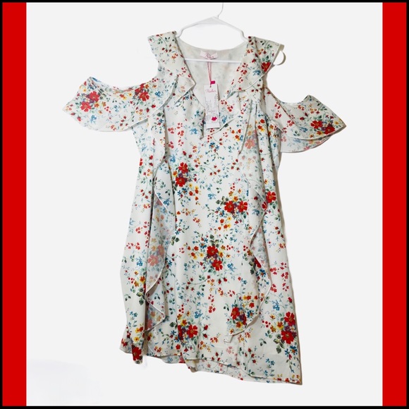 NWT PARKER FLORAL COLD-SHOULDER MINI RUFFLE DRESS - Picture 5 of 13